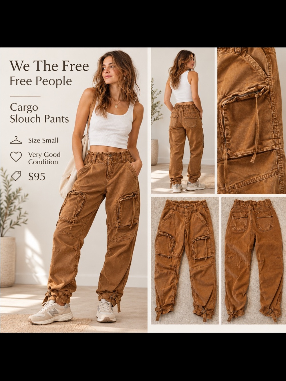 Free People Cargo Slouch Track Pants in Rust